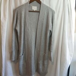 Pink Rose Light Gray Open Front Knit Cardigan Pockets Coastal Scandi Small Goth